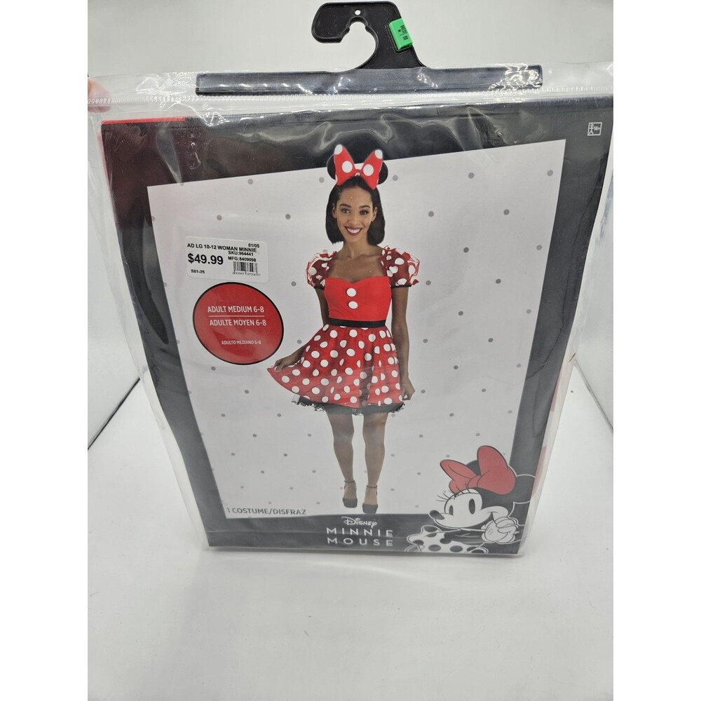 New Disney Minnie Mouse Adult Medium 6-8 Costume Halloween Cosplay Dress Ears